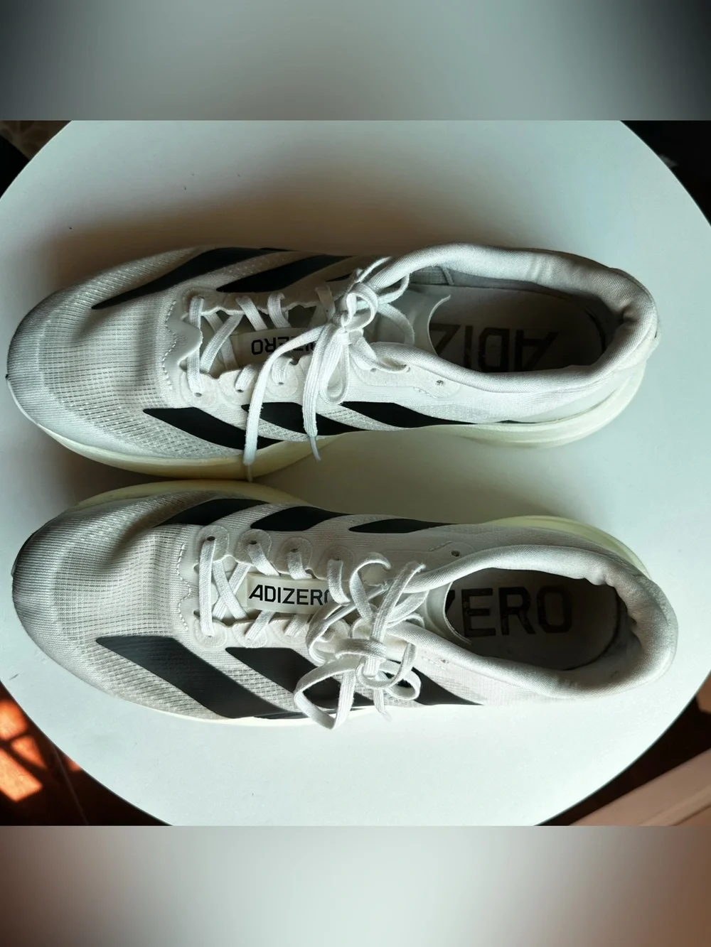 adidas Adizero Men's White with Black Stripes Running Shoes